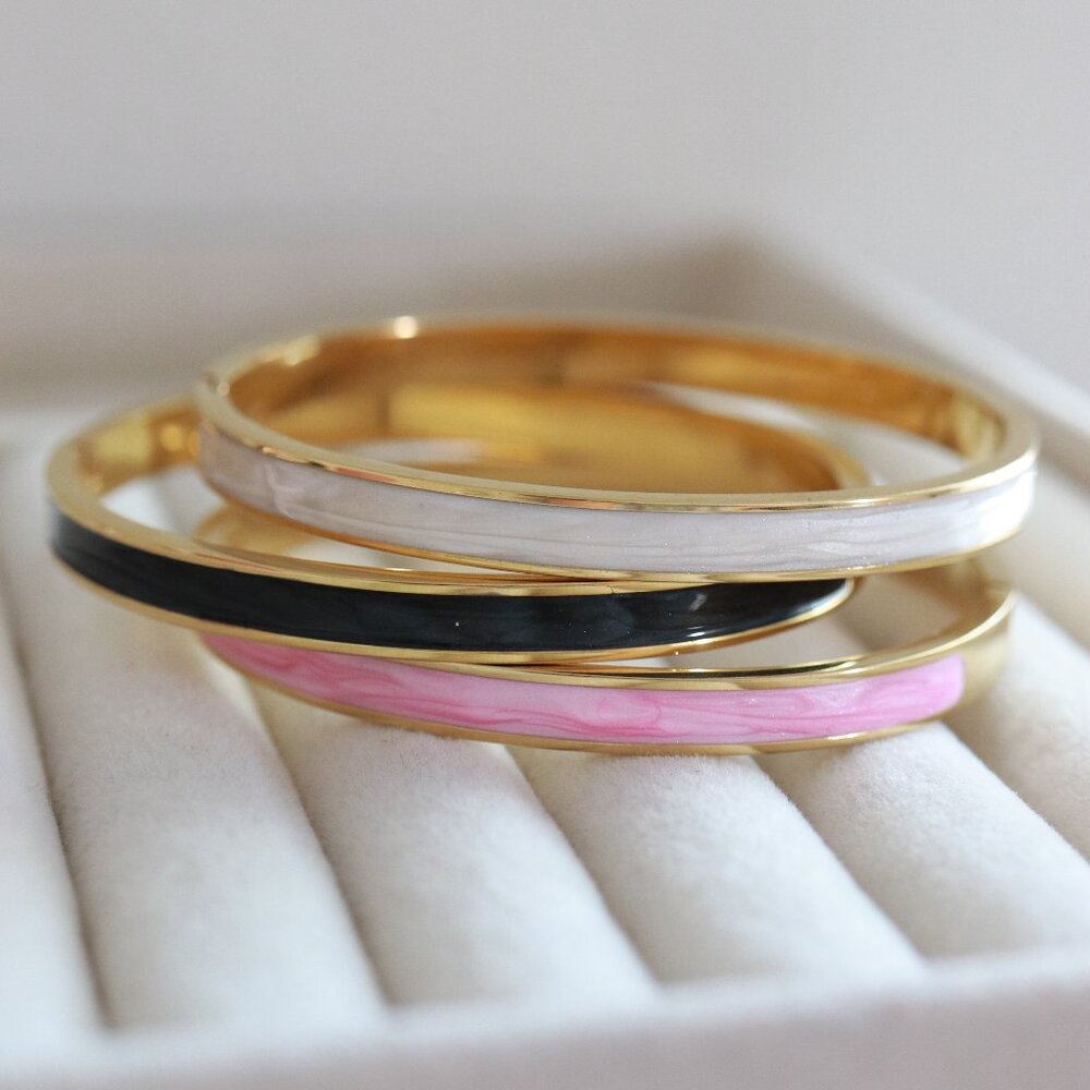 17cm 2-Tone Square Edge Style Design Half Band Bangle Bracelet Stainless Steel